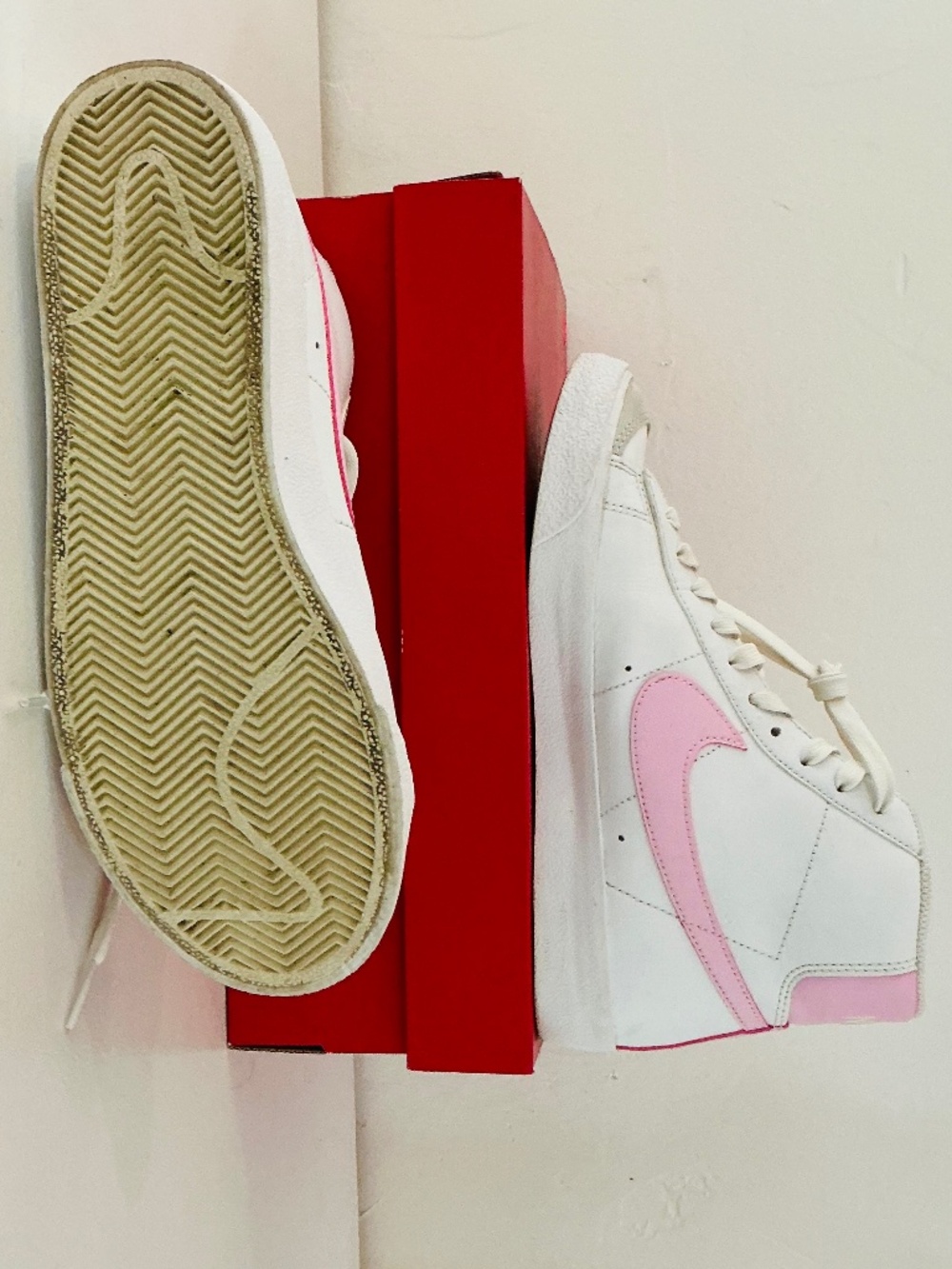 Nike Kids’ White & Pink High-Top Sneakers – Size US 6Y